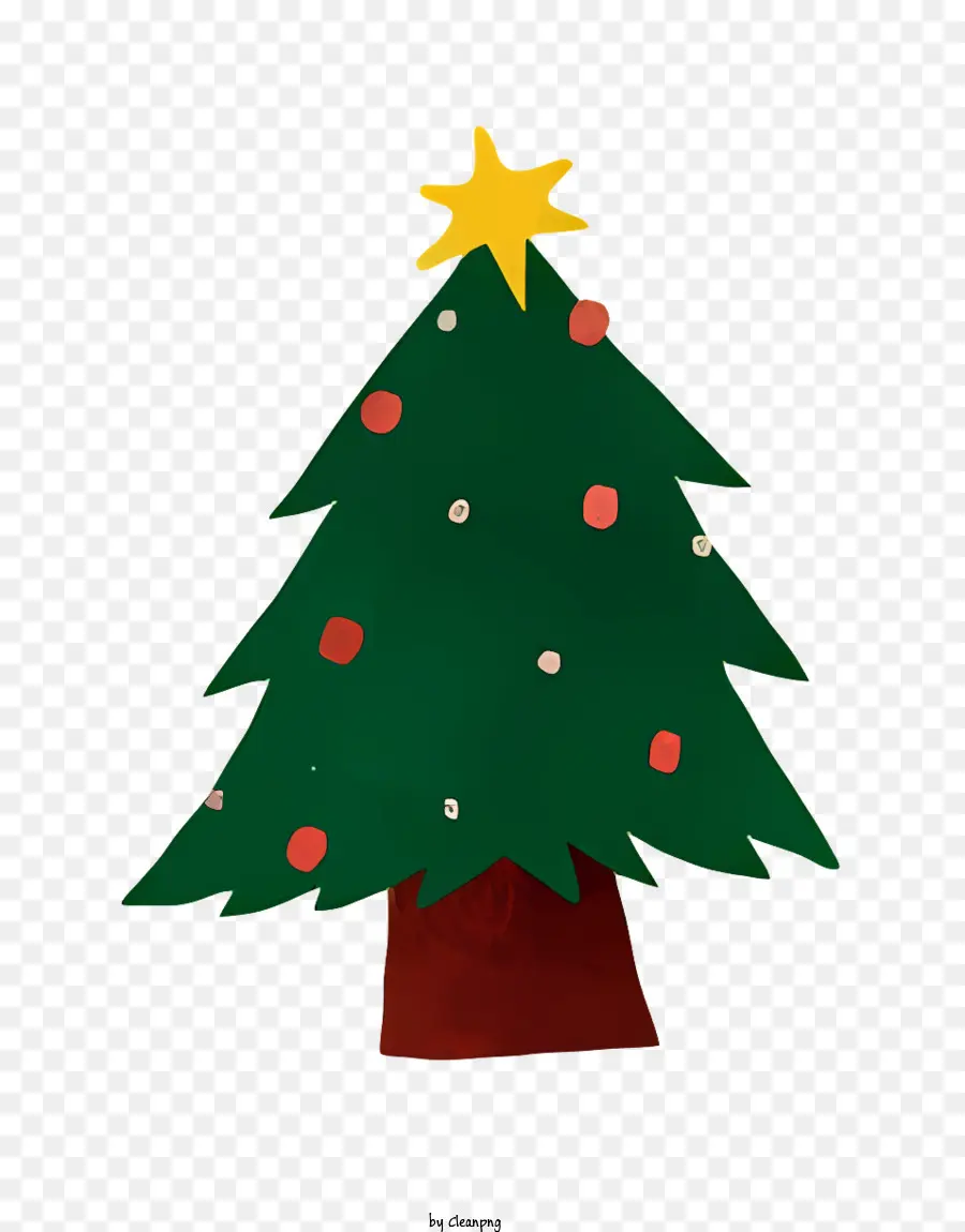 شجرة عيد الميلاد الخضراء，ديكورات حمراء وذهبية PNG