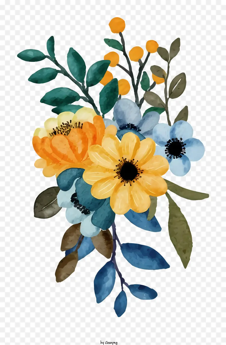 الرسم بالألوان المائية，باقة من الزهور PNG