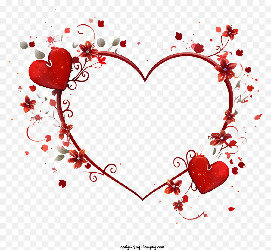 القلب اكليلا من الزهور，قلوب حمراء وسوداء PNG