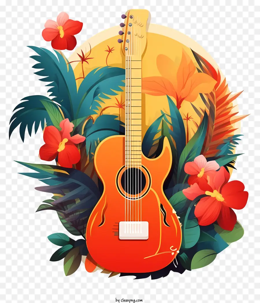 البرتقال الغيتار，الزهور الاستوائية PNG