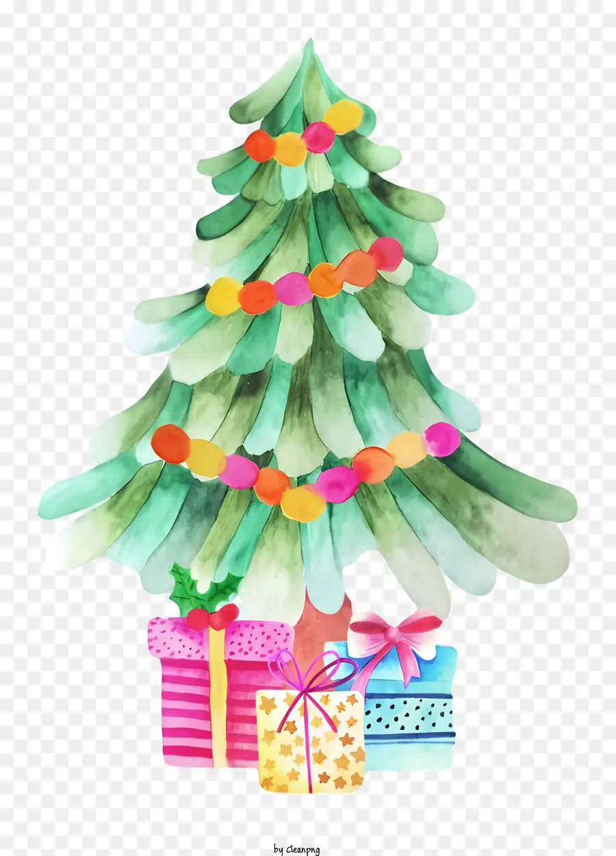 الرسم بالألوان المائية，شجرة عيد الميلاد PNG