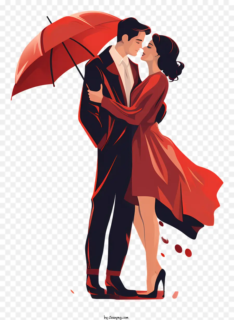 زوجين تحت المظلة，كرتون رومانسي PNG