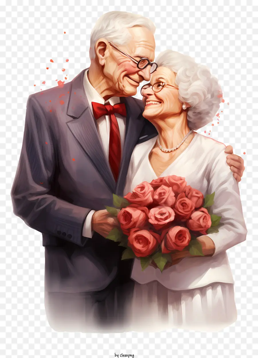 زوجين أقدم يعتنقان，رجل وامرأة في الحب PNG