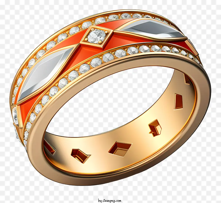 تصميم خاتم الماس المعقد，خاتم الماس الذهبي الأصفر PNG