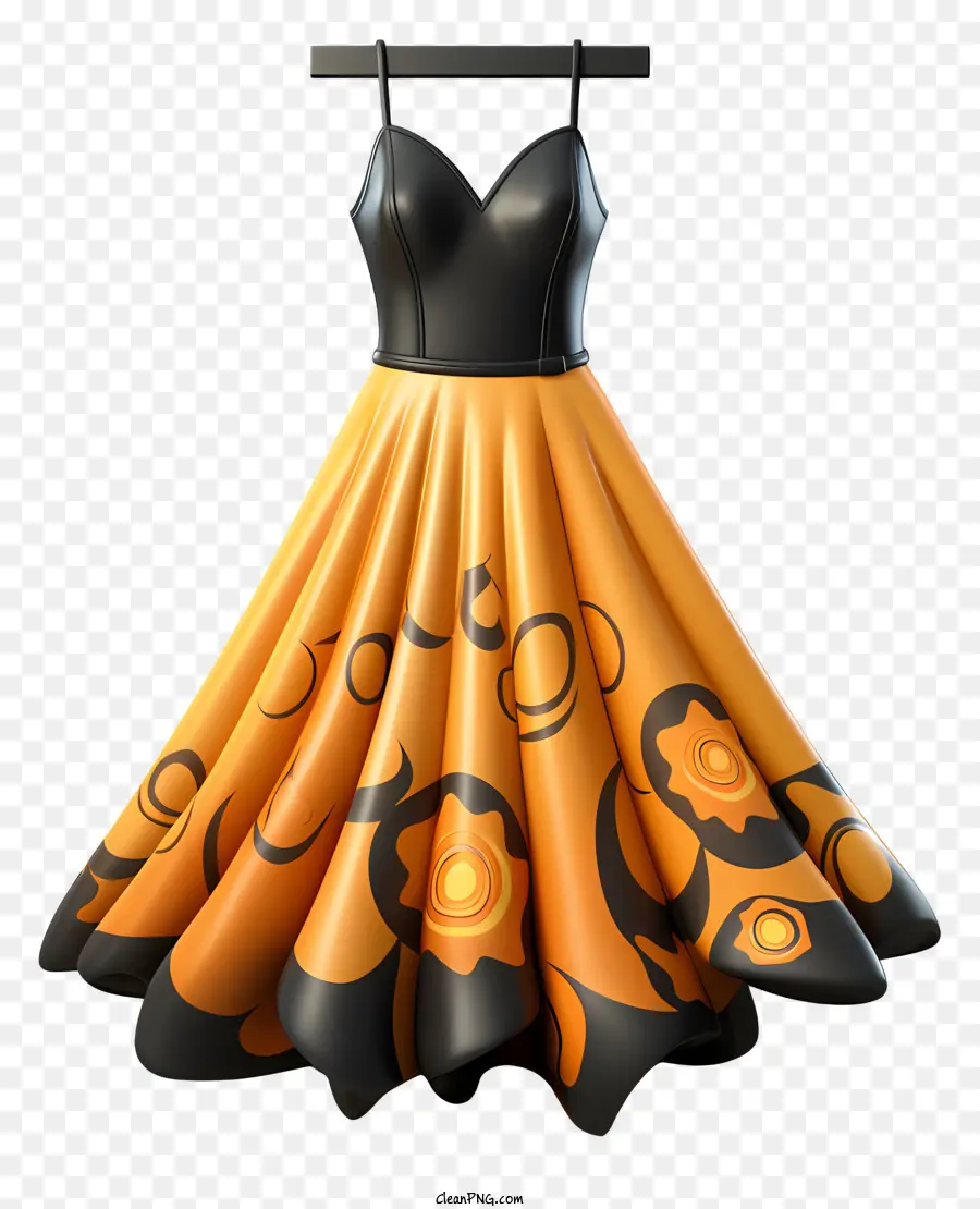 فستان برتقالي وسود，فستان نمط الأزهار PNG