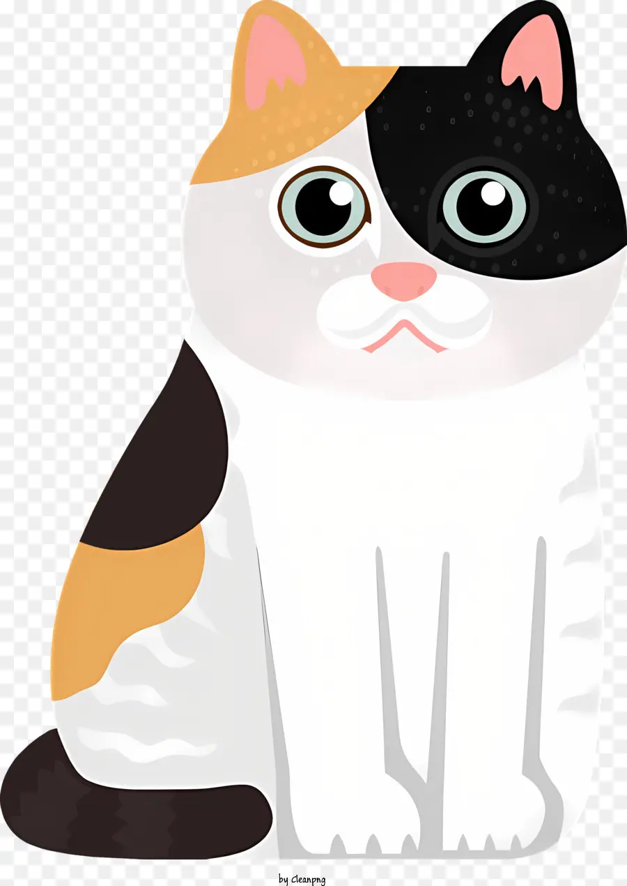 القط الكرتون，قطة بيضاء مع بقع سوداء PNG