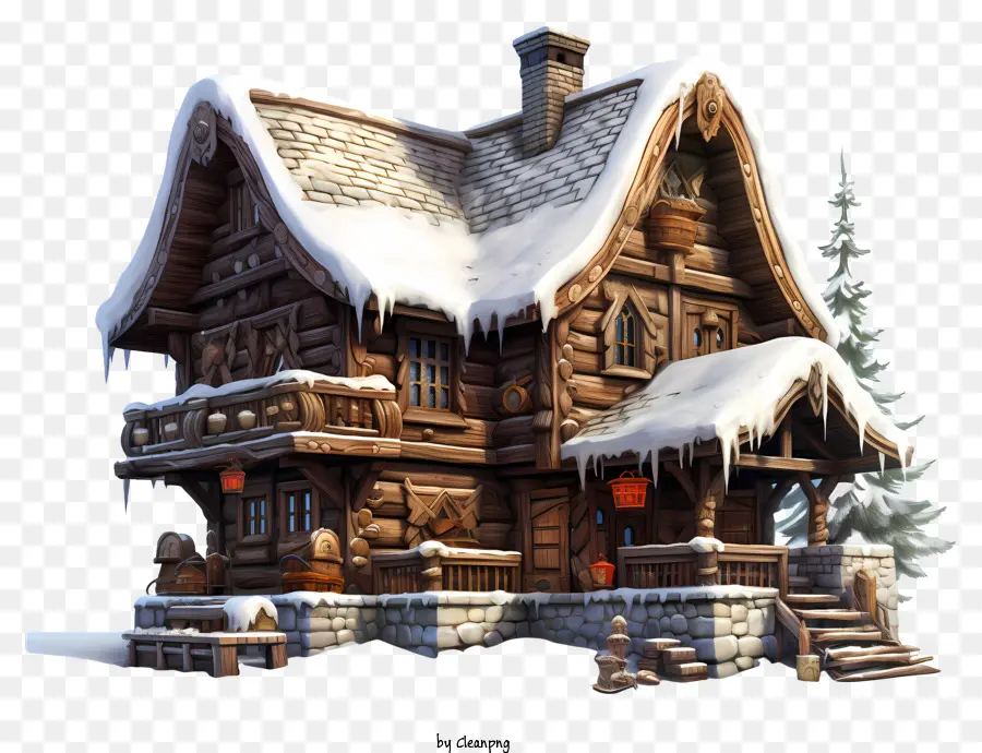 منزل خشبي，الثلوج PNG