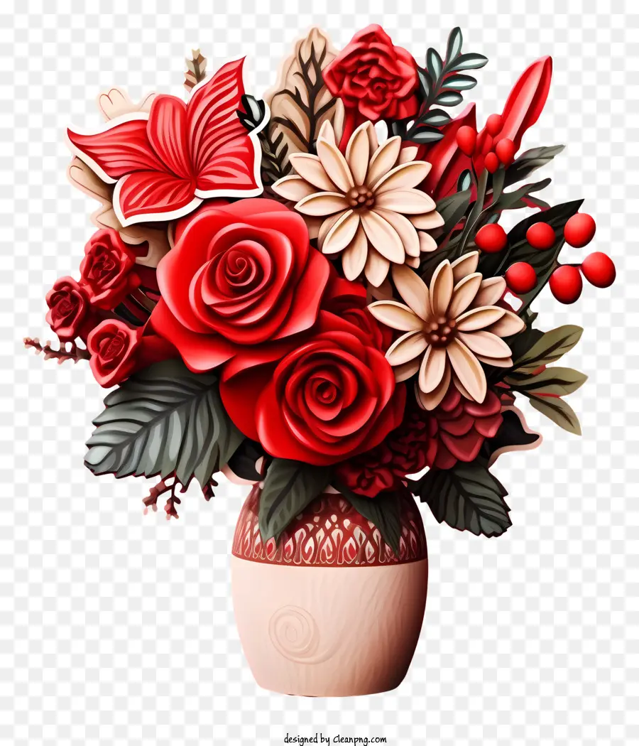 مزهرية حمراء من الزهور，الورود PNG