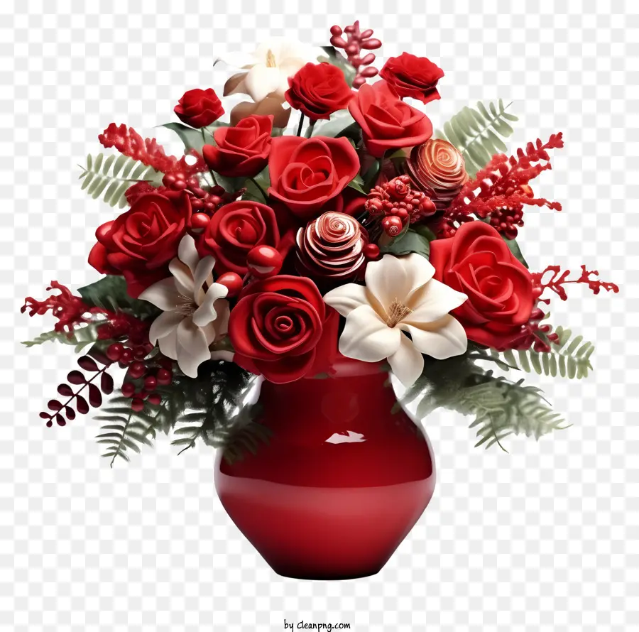 إناء，الورود الحمراء PNG