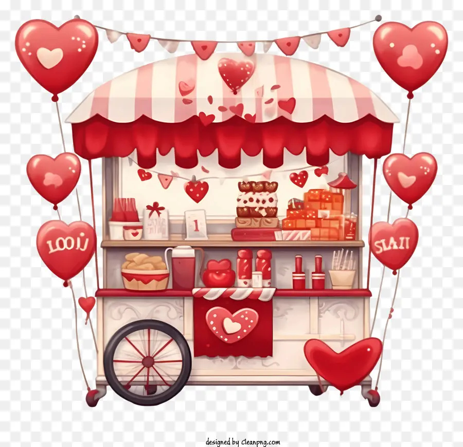 مسطح عيد الحب كشك رومانسي，بالون على شكل قلب أحمر PNG
