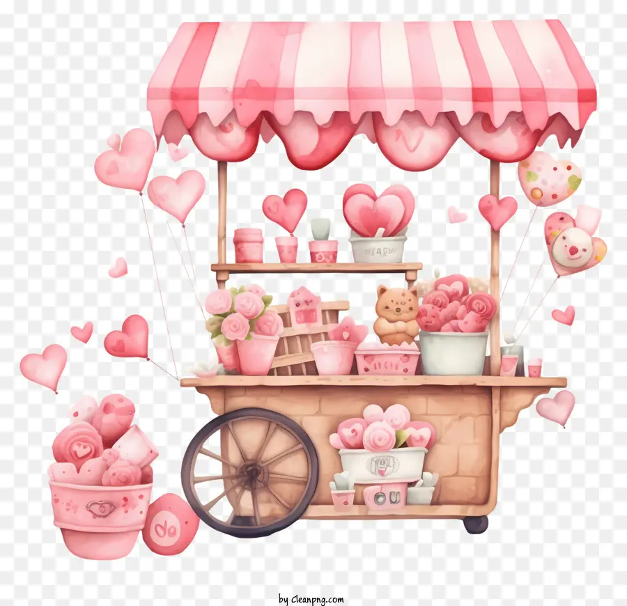 باستيل فالنتينز يوم الرومانسية，عربة الحلوى الوردي PNG