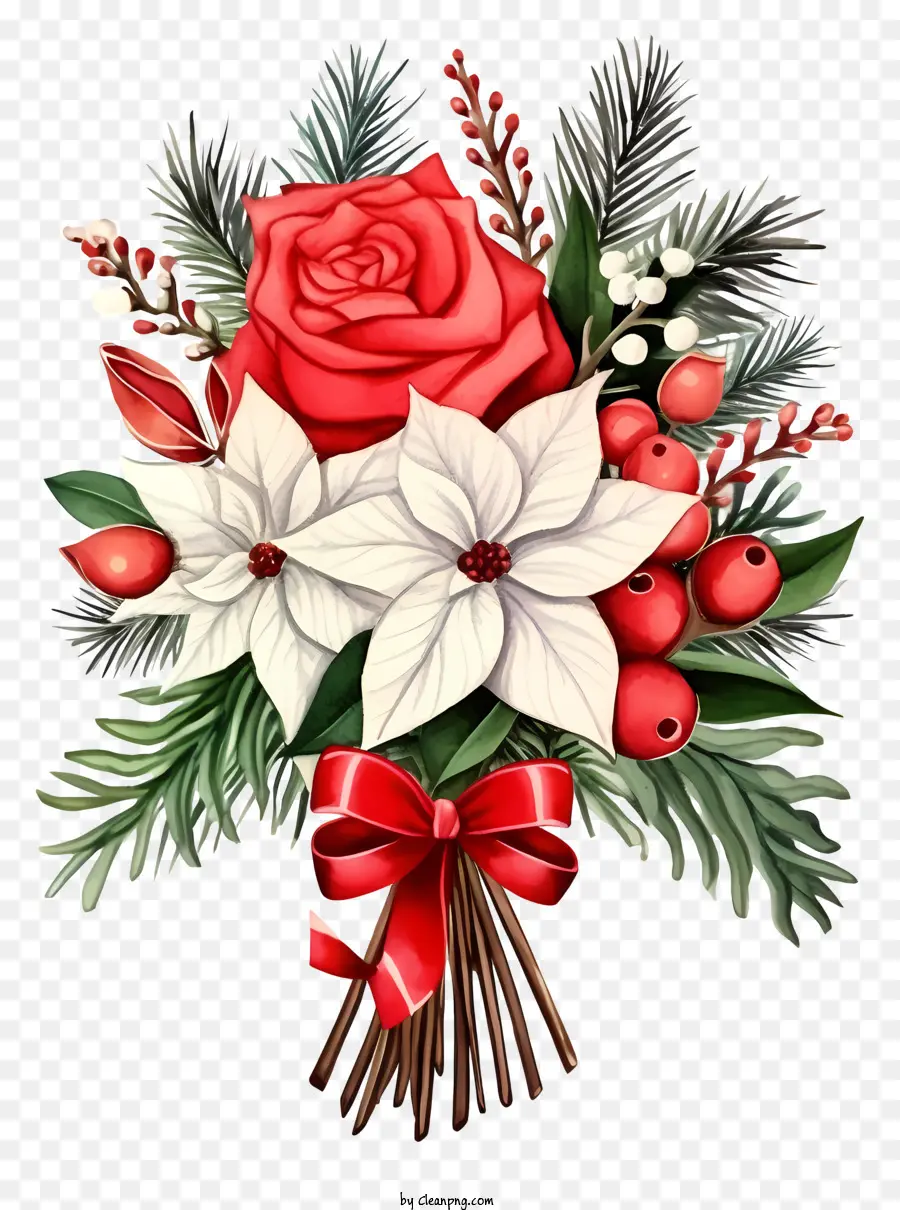 باقة عيد الميلاد المرسومة باليد，باقة الورود والزناكب PNG