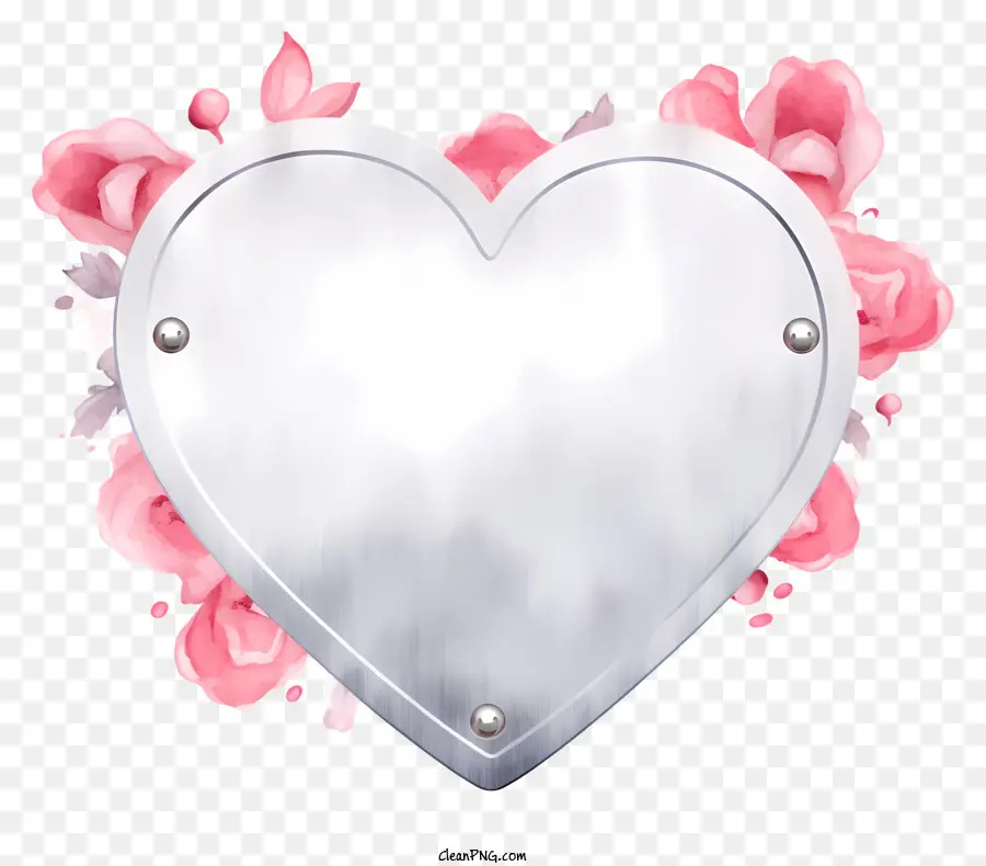 لوحة رسائل عيد الحب بالألوان المائية，قلب الفولاذ المقاوم للصدأ PNG