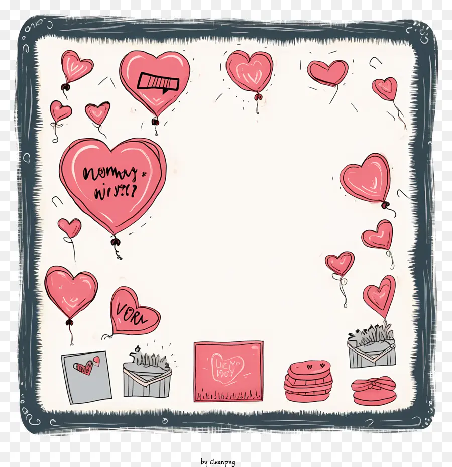 لوحة رسائل عيد الحب المرسومة باليد，القلب الإطار PNG