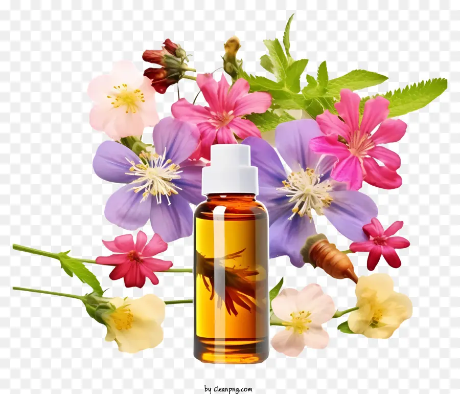 علاج جوهر الأزهار الواقعية，من الضروري النفط زجاجة PNG