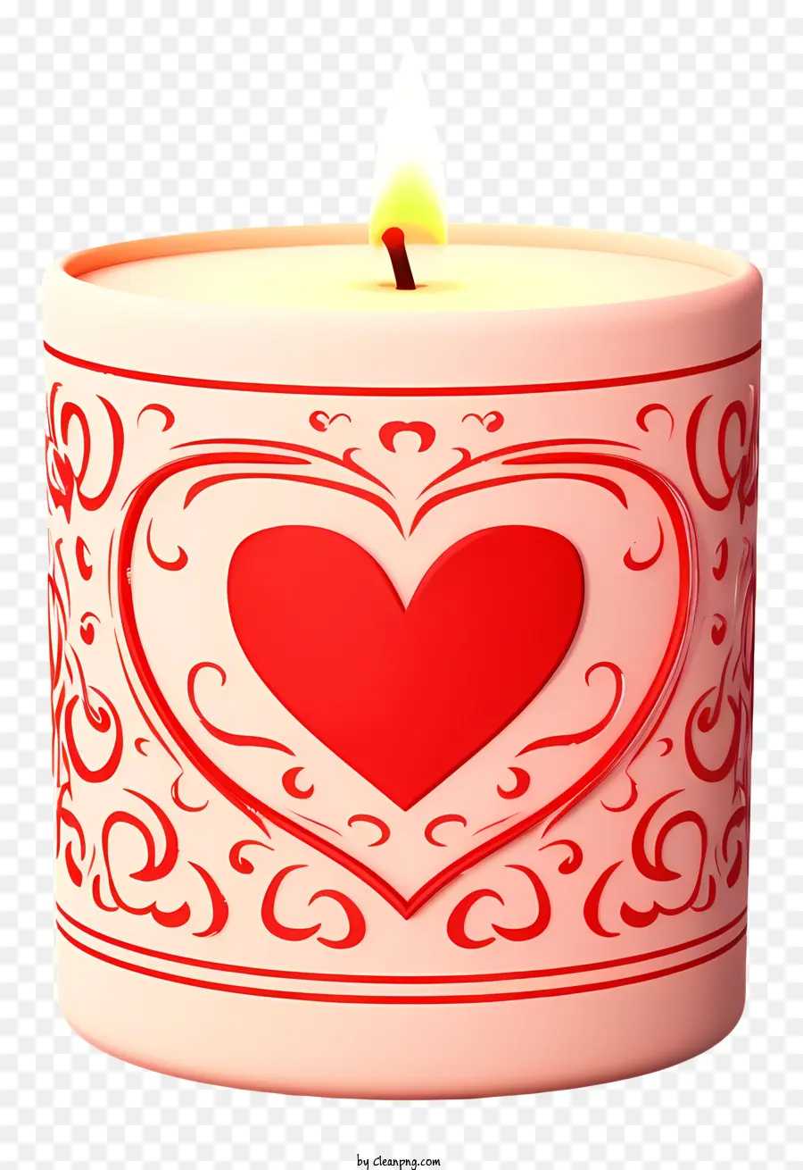 شمعة يوم عيد الحب واقعية，شمعة القلب الأحمر PNG