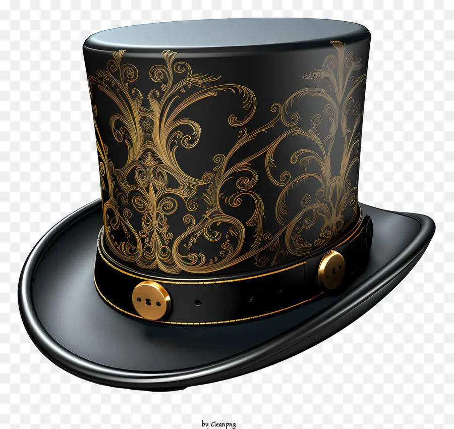 قبعة，بدلة سوداء وذهبية PNG