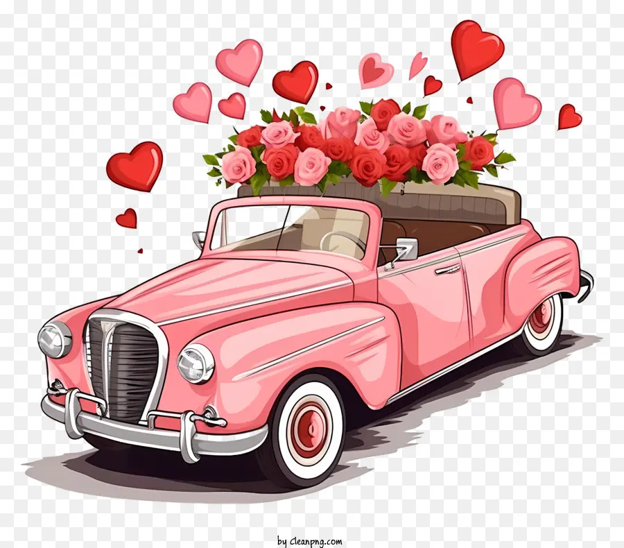 مركبة عيد الحب على الطراز الرجعية العصرية，سيارة خمر وردي PNG