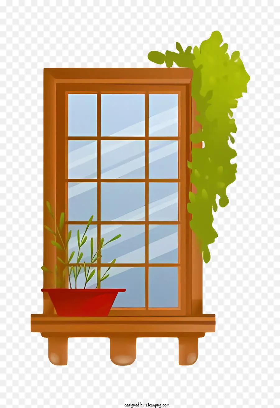 نافذة مع نبات محفوظ，رف خشبي PNG