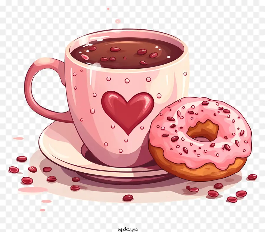 فنجان القهوة，القهوة الوردية الساخنة PNG