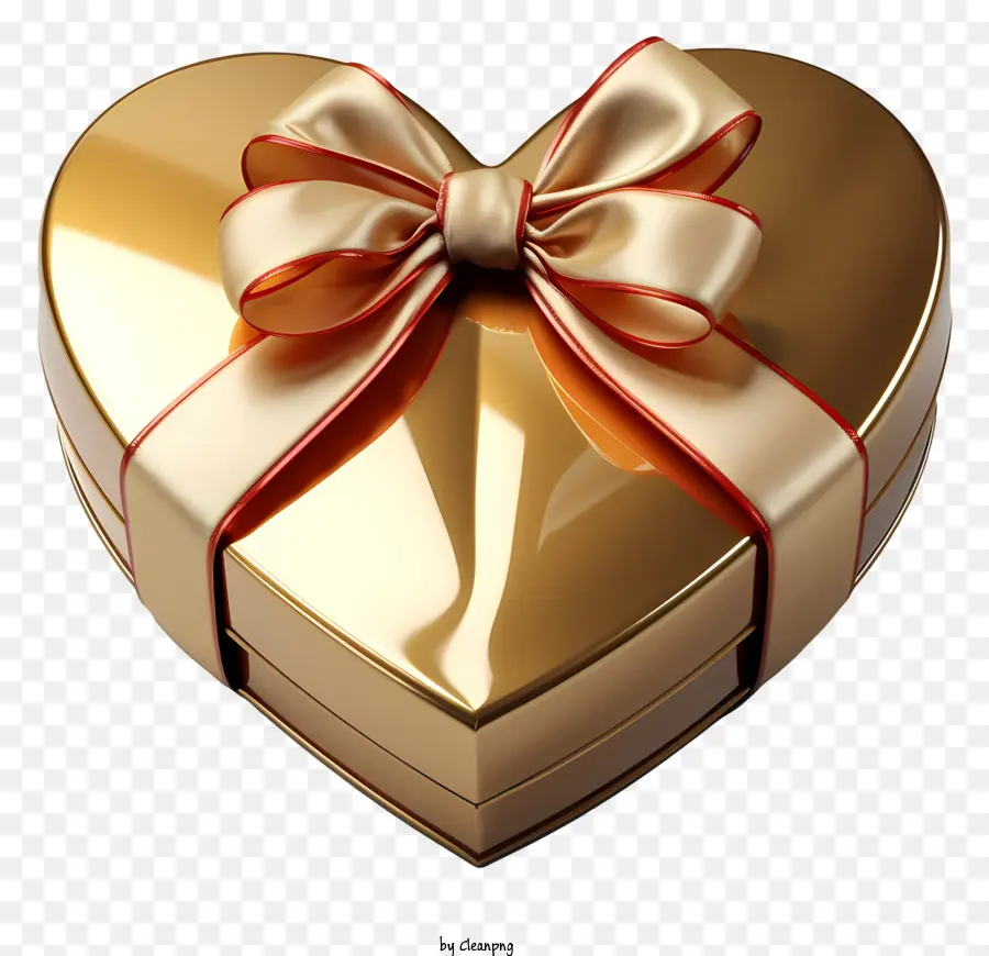 هدية مربع，صندوق ذهبي على شكل قلب PNG