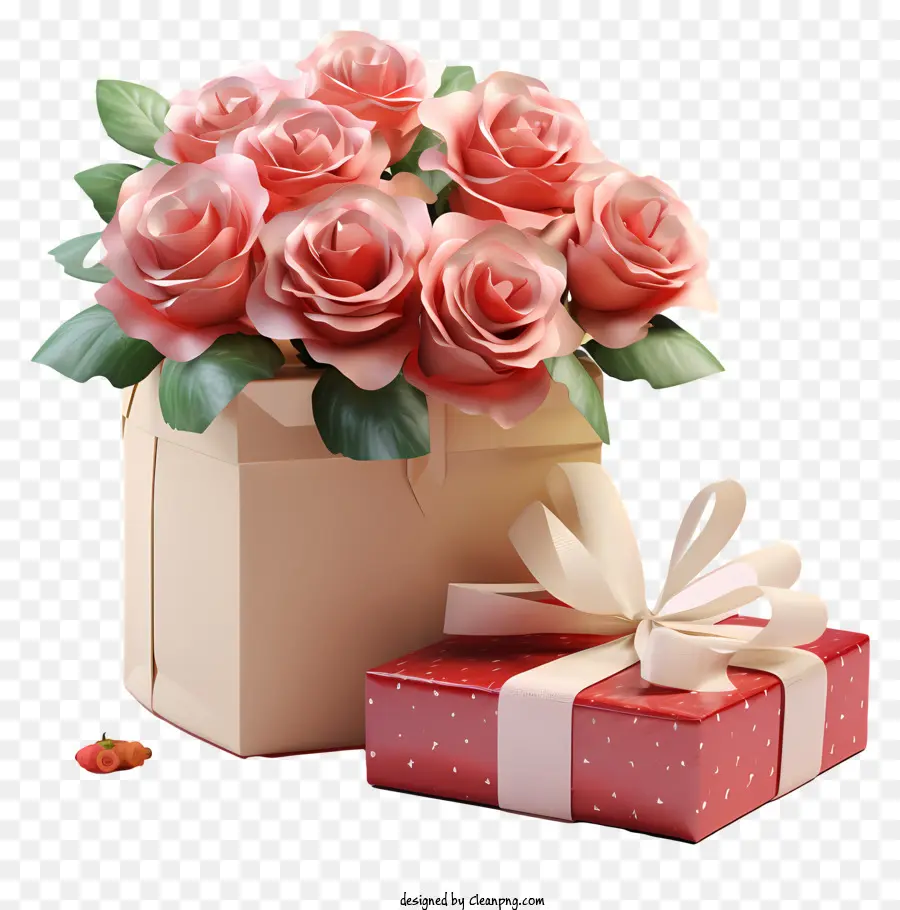 هدية مربع，الوردي الورود PNG