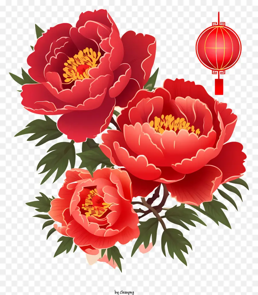 مسطح صيني جديد للعام الفاوانيا，زهور الفاوانيا الحمراء PNG