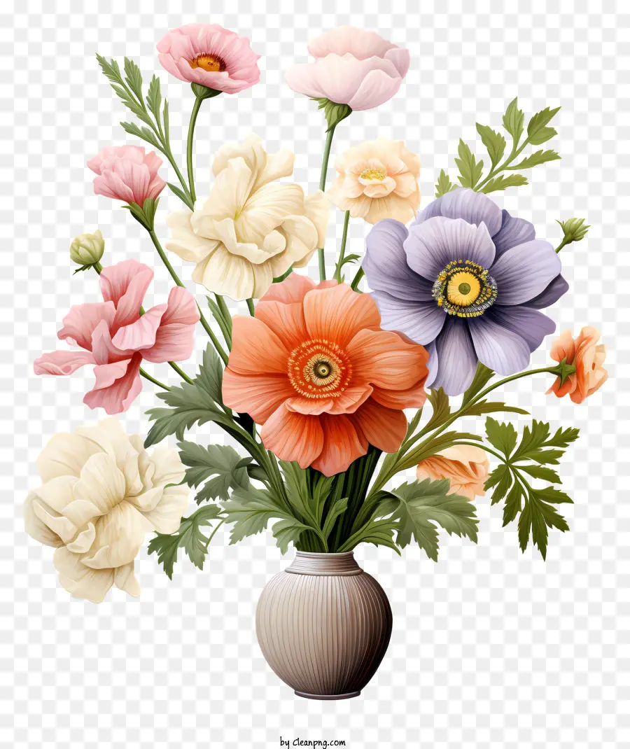 باقة الربيع الباستيل，مزهرية من الزهور PNG