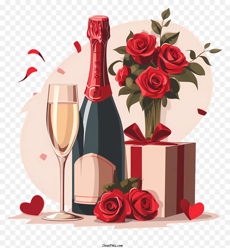 عيد الحب الشمبانيا，النبيذ الأحمر PNG