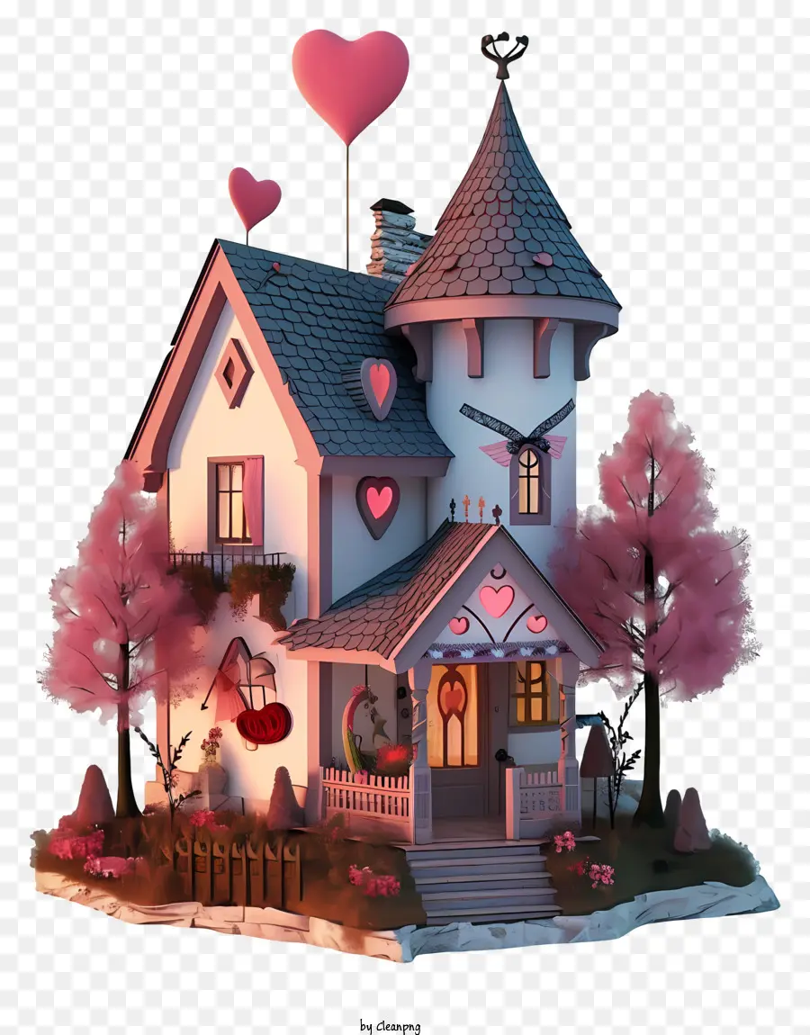 منزل عيد الحب，البيت القوطي الوردي PNG