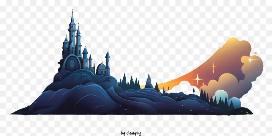 الدهانات متعددة الألوان القمر والنجمة，القلعة PNG