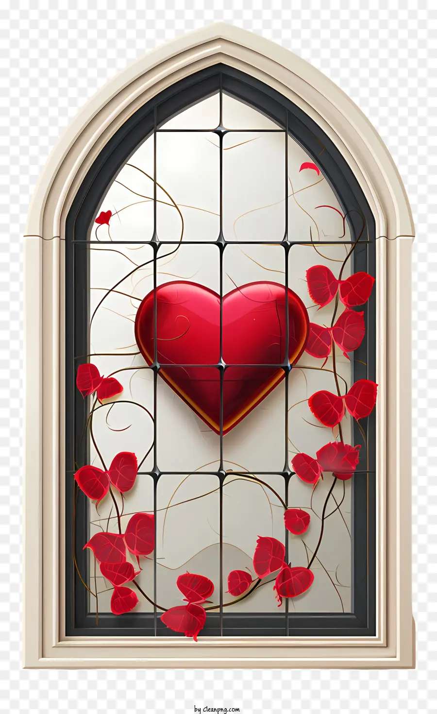 نافذة عيد الحب，إطار نافذة على شكل قلب PNG