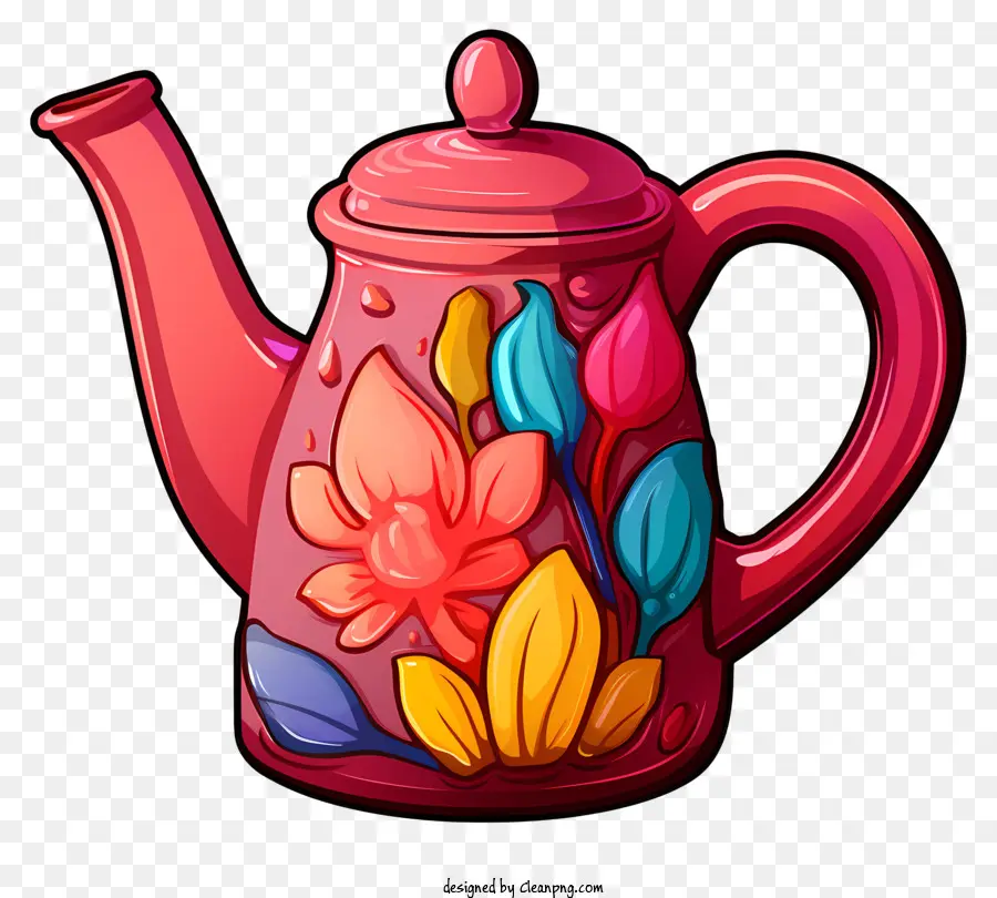 علبة سقي الدهانات متعددة الألوان，الوردي إبريق الشاي PNG