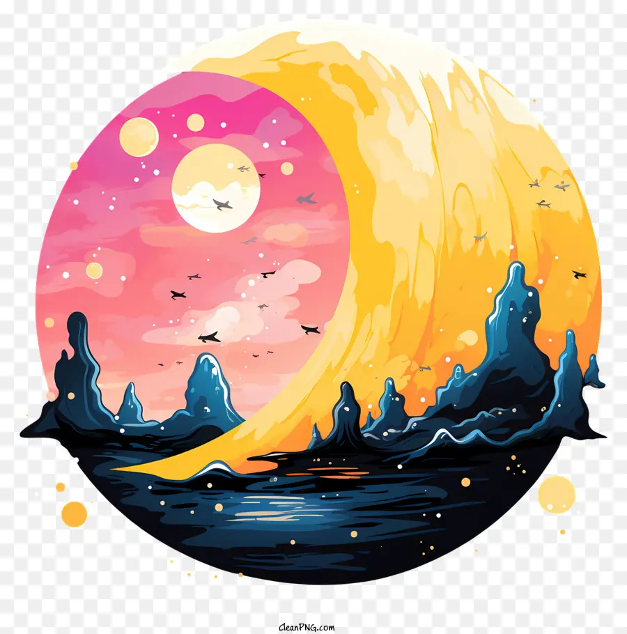 الدهانات متعددة الألوان القمر，سماء الليل PNG