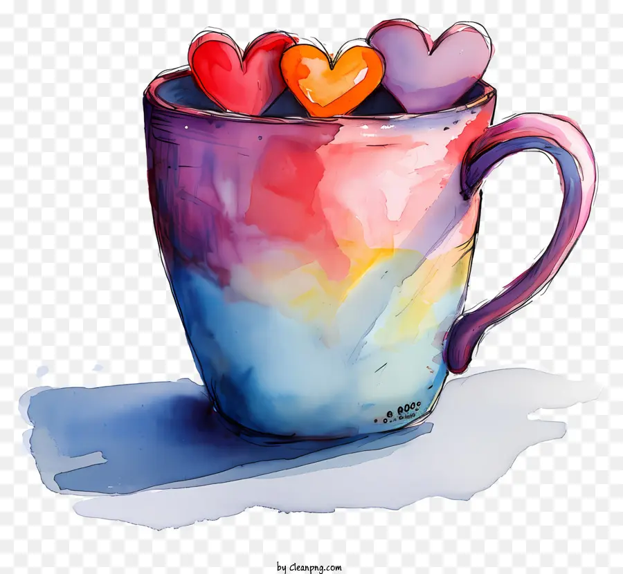 حب قلب الحب，فنجان قهوة ملون PNG