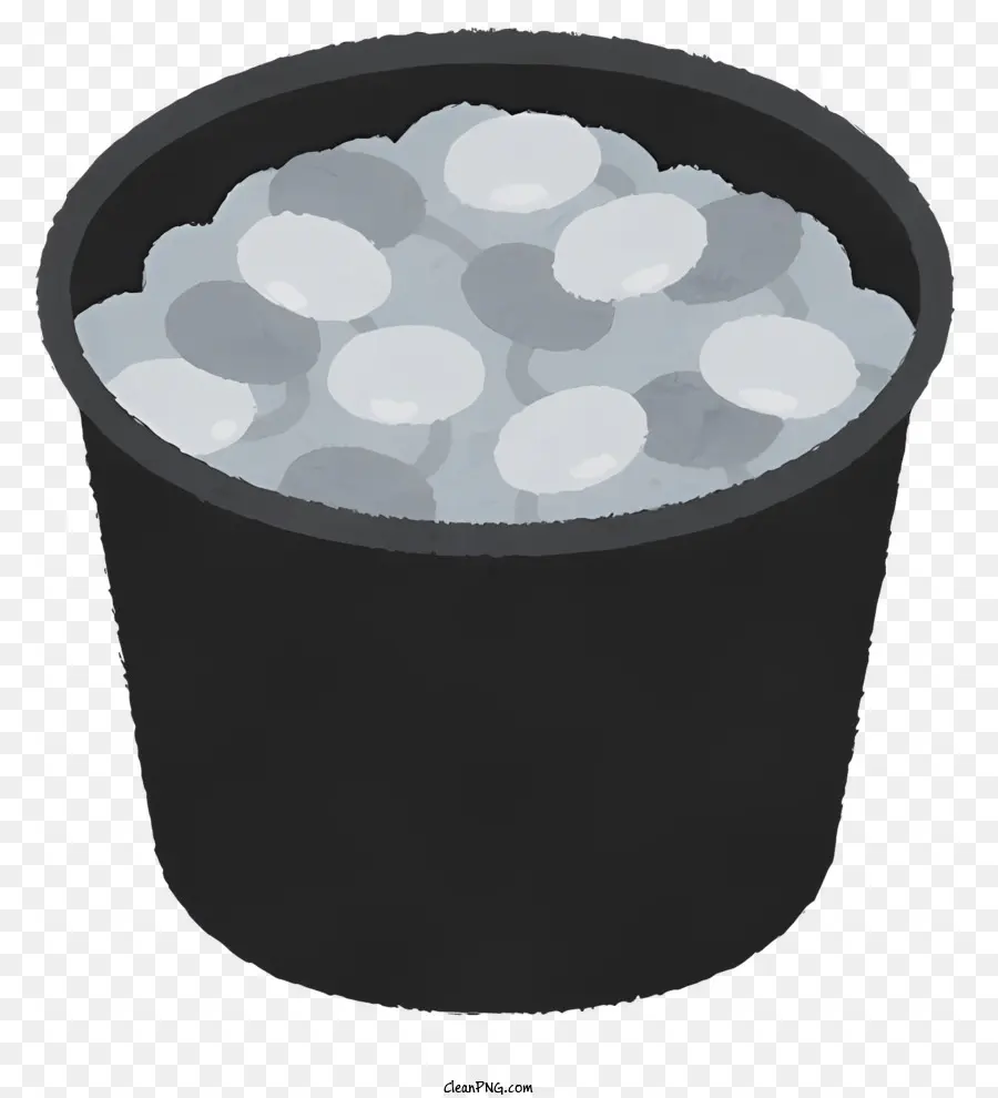 وعاء بلاستيكي أسود，كرات بيضاء صغيرة PNG