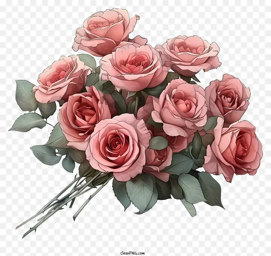 حفنة روز عيد الحب المرسومة باليد，الوردي الورود PNG