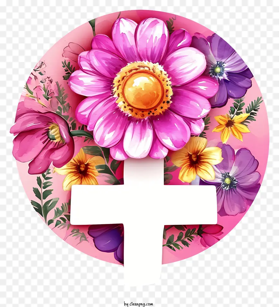 رمز الجنس الإناث المائي والزهور，الصليب PNG