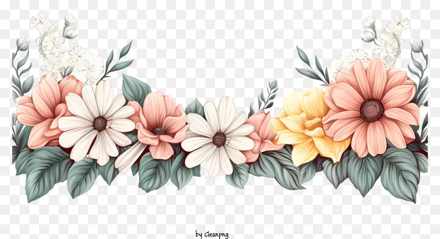 حدود زهرة نمط الرسم，ديزي الزهور PNG