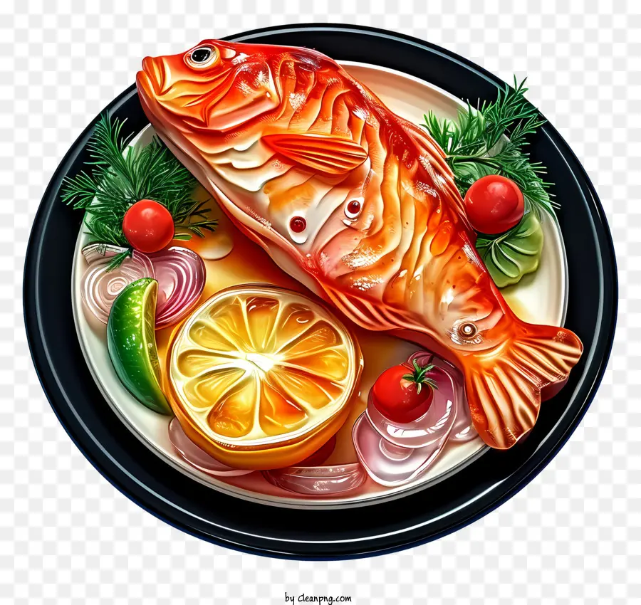طبق سمك ثلاثي الأبعاد واقعي，طبق سمك PNG
