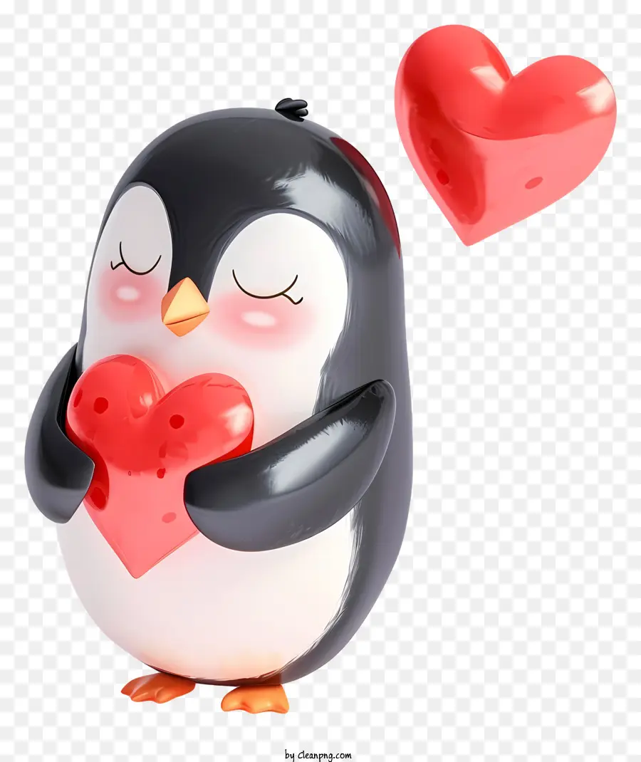 Psd 3d Valentine Penguin，البطريق الذي يمسك القلب PNG