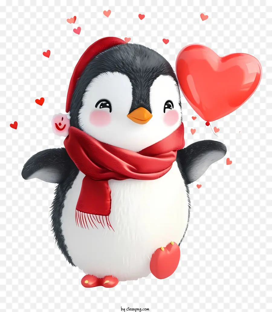 Psd 3d Valentine Penguin，البطريق لطيف PNG