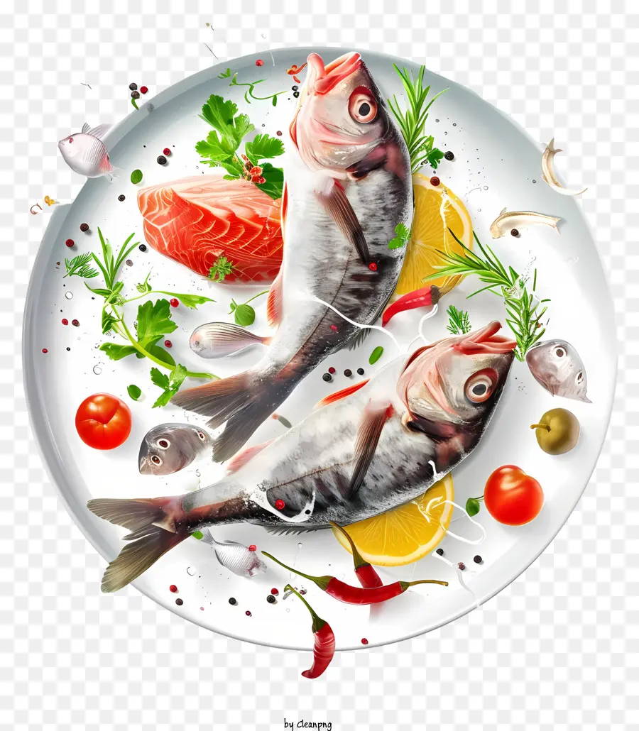 طبق الأسماك 3d Psd 3d，طبق المأكولات البحرية PNG