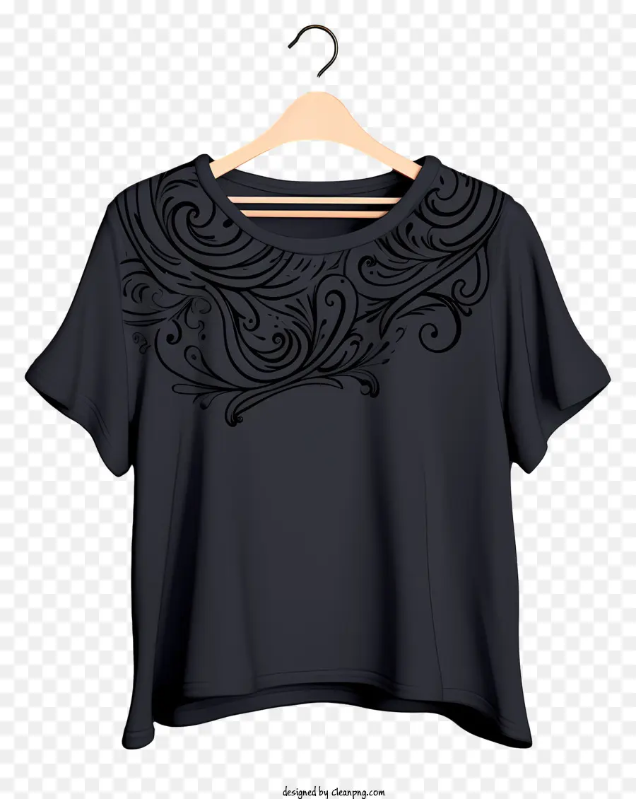 قميص على طراز رسومات الشعار المباشر على شماعات القماش，قميص أسود PNG