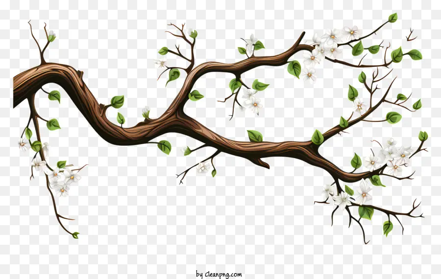 فرع شجرة نمط الرسم，شجرة مع أزهار بيضاء PNG