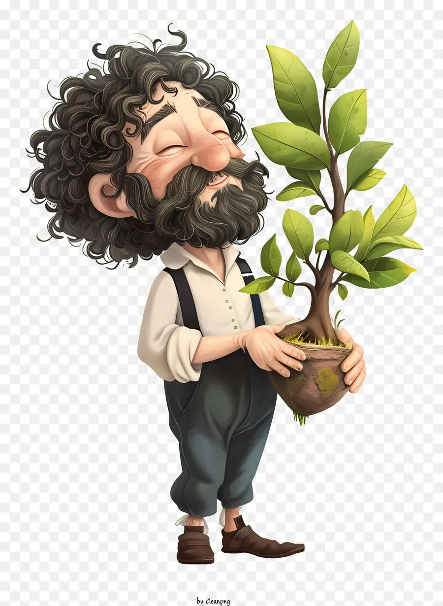 الكرتون التوضيح，رجل مع نبات PNG