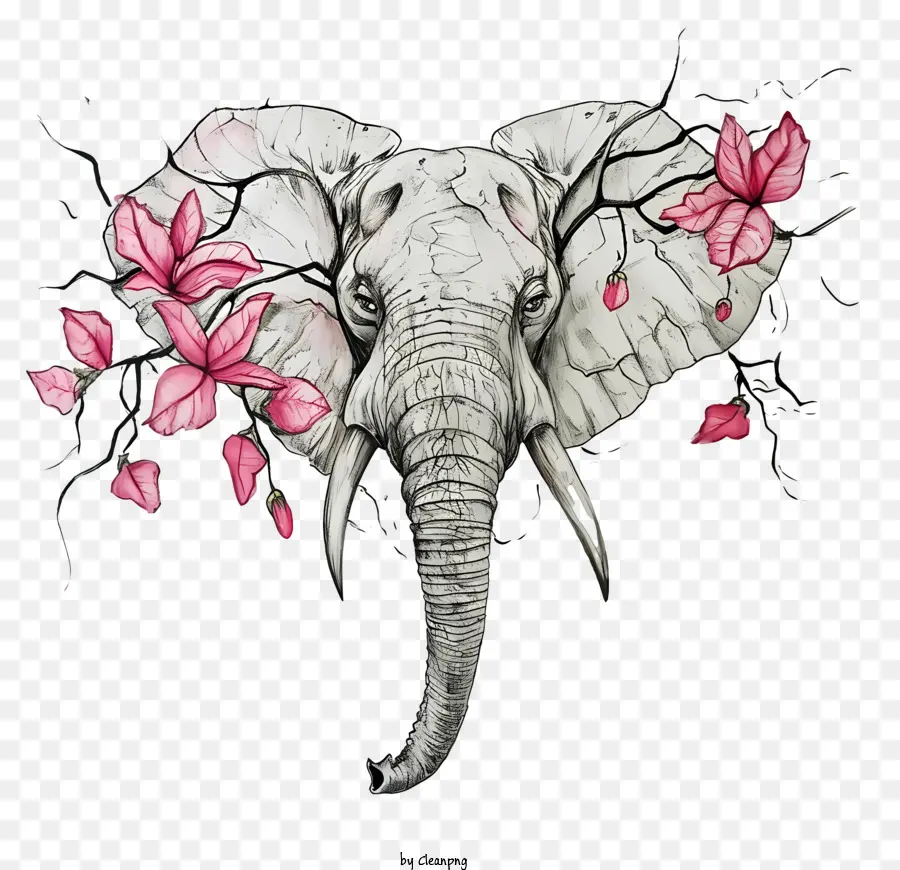 خط رسم فيل الحب，الفيل PNG