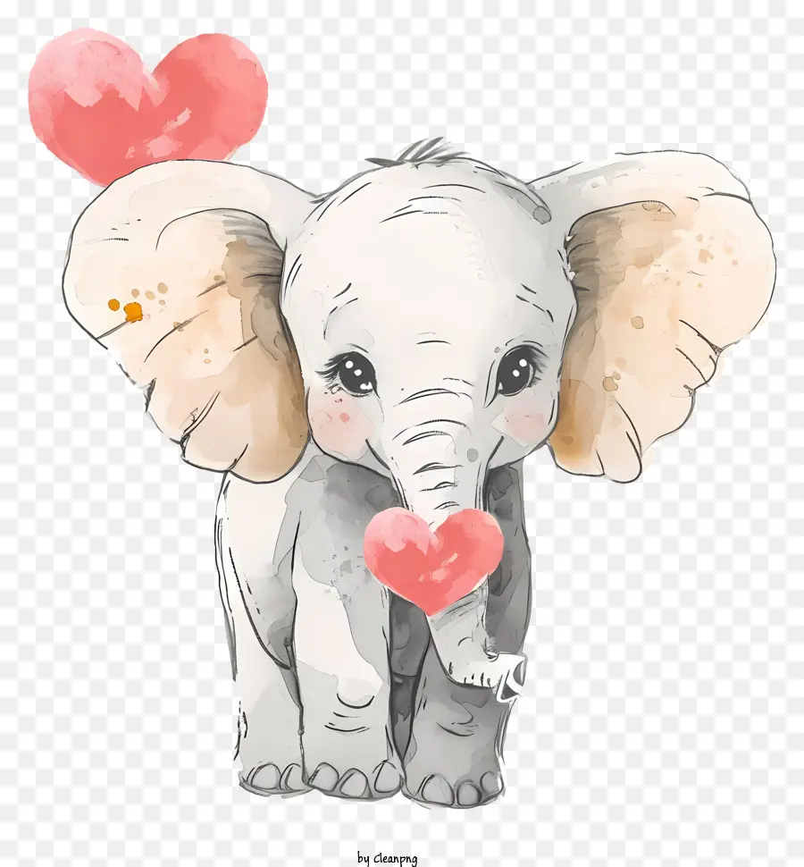 ألوان مائية عيد الحب，الفيل الطفل PNG