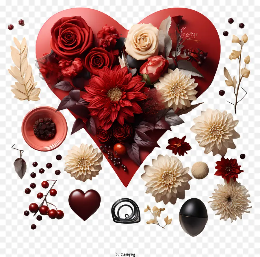 عيد الحب，تكوين الأزهار الرومانسية PNG