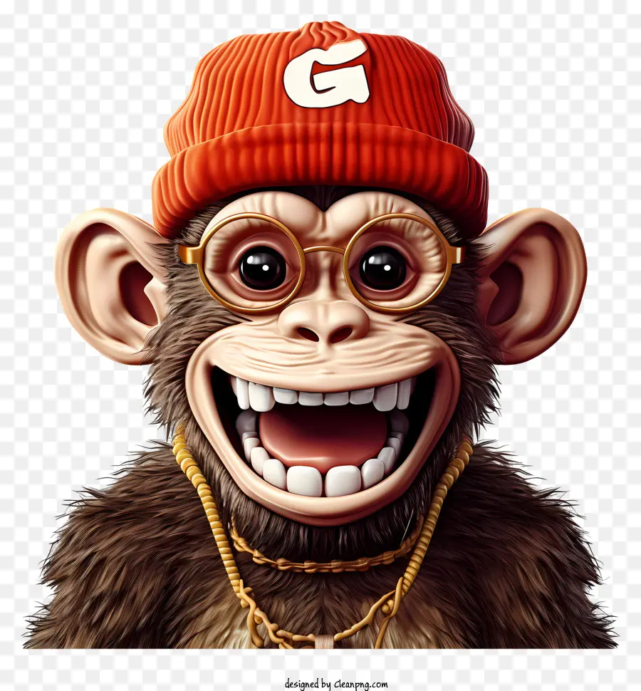ابتسامة قرد يرتدي قبعة قبعة，القرد PNG